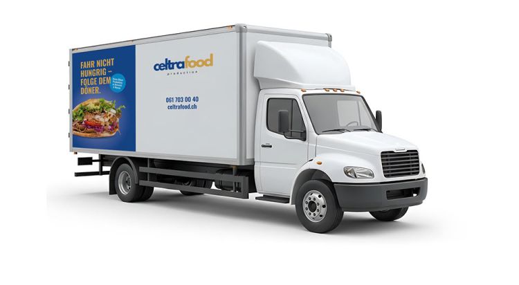 Lastkraftwagen mit Branding von celtrafood